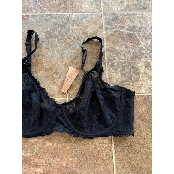 Skims Stretch Lace Underwire Scoop Bra Size 46DDD Onyx - Picture 3 of 7